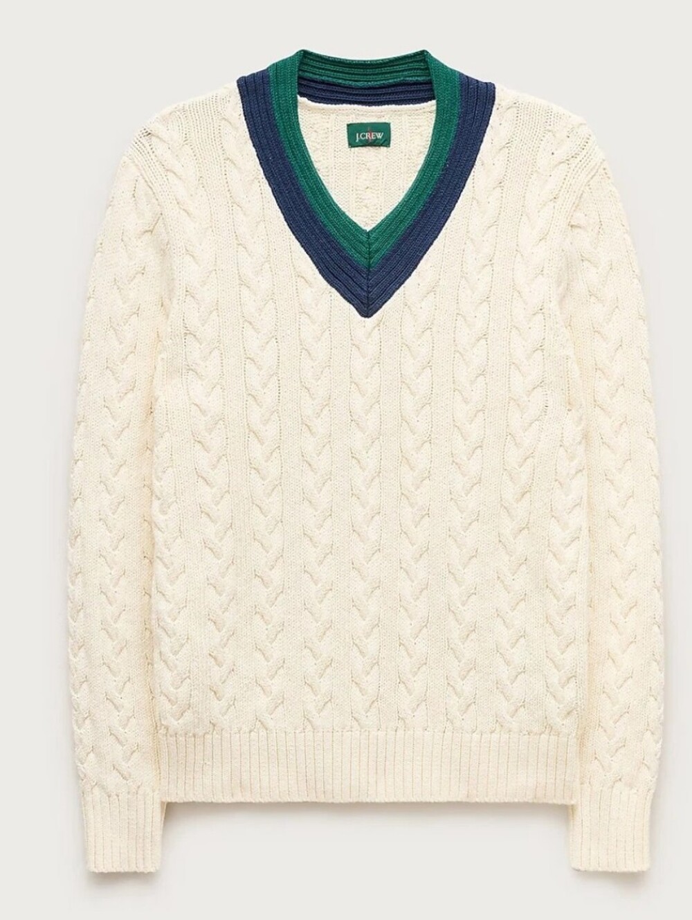 J. Crew Cable Knit V Neck Tennis Sweater, Ivory, Size, Medium, New Without Tags - Picture 2 of 3